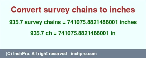 Result converting 935.7 survey chains to inches = 741075.8821488001 inches