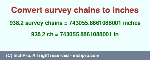 Result converting 938.2 survey chains to inches = 743055.8861088001 inches