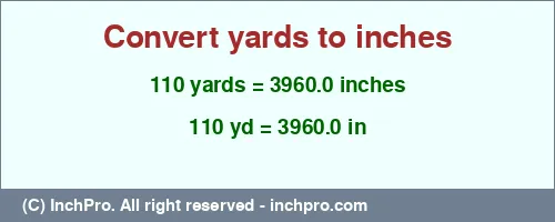 Result converting 110 yards to inches = 3960.0 inches