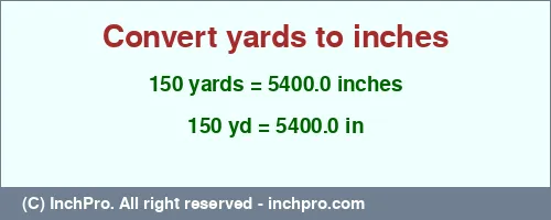 Result converting 150 yards to inches = 5400.0 inches