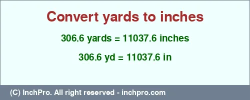 Result converting 306.6 yards to inches = 11037.6 inches