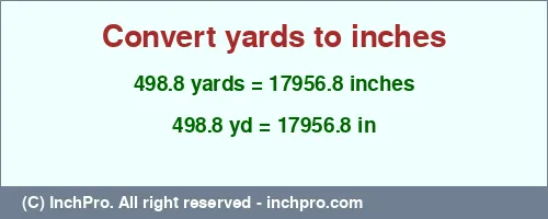 Result converting 498.8 yards to inches = 17956.8 inches