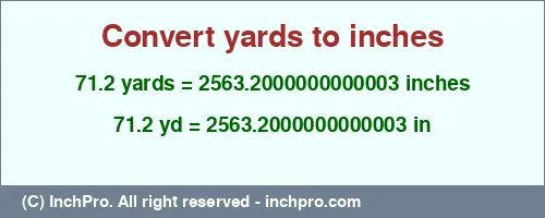 Result converting 71.2 yards to inches = 2563.2000000000003 inches